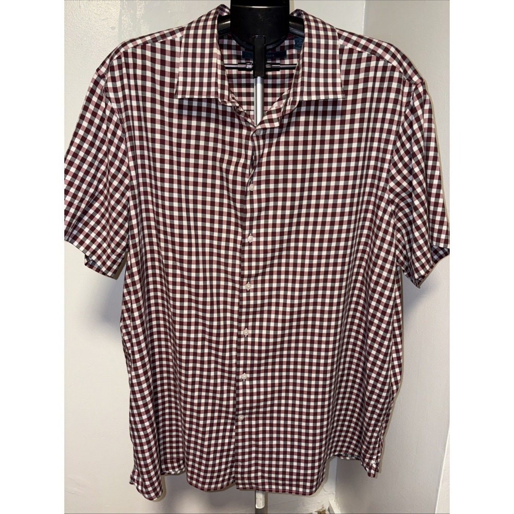 Perry Ellis Shirt Mens Sz 2XL Short Sleeve Button Up Red Plaid soft